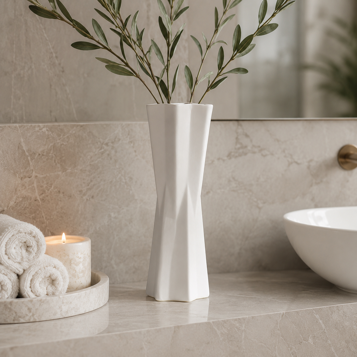 Sculptural Hourglass Ceramic Vase – White