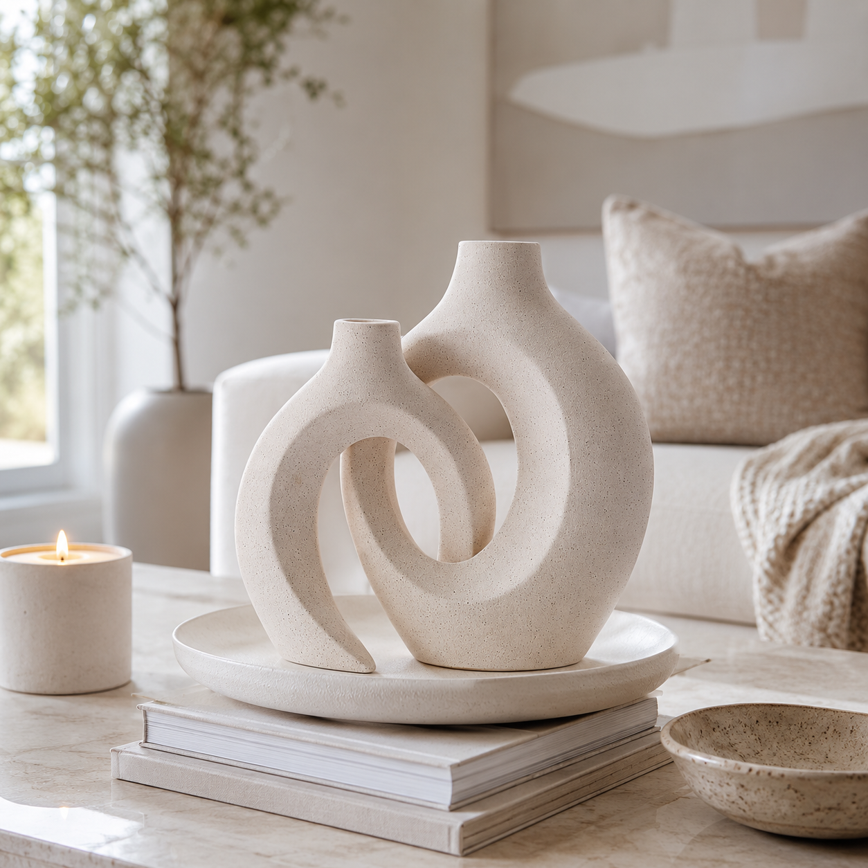 Embrace Sculptural Vase Set – Sandstone
