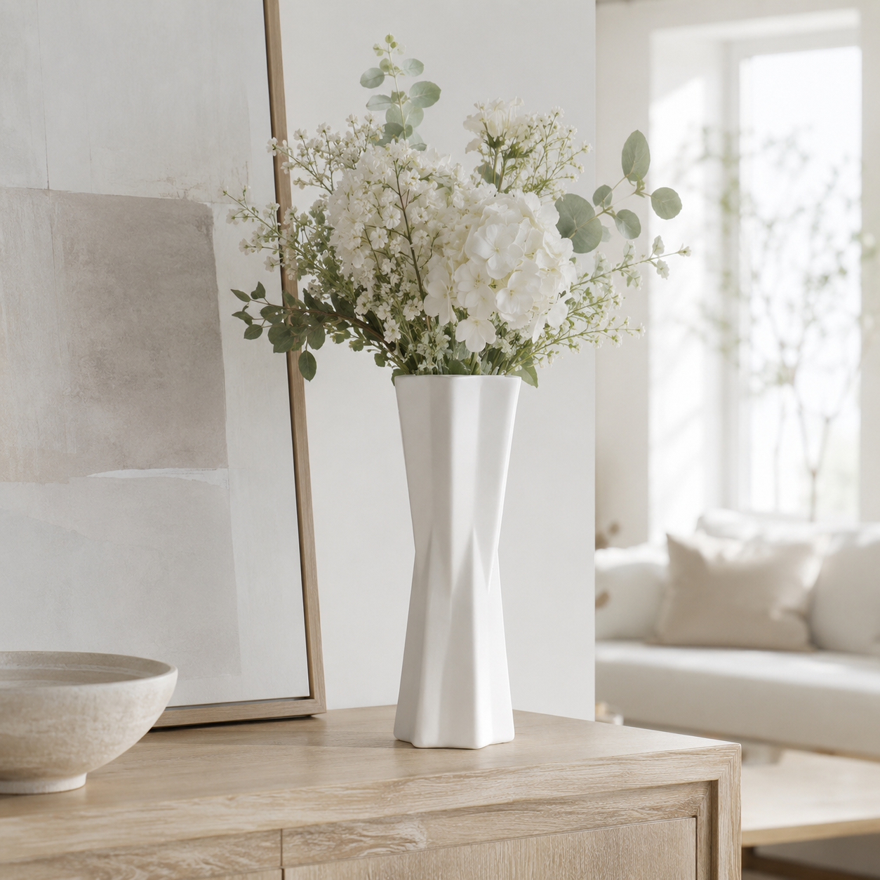 Sculptural Hourglass Ceramic Vase – White