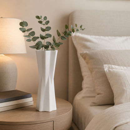 Sculptural Hourglass Ceramic Vase – White