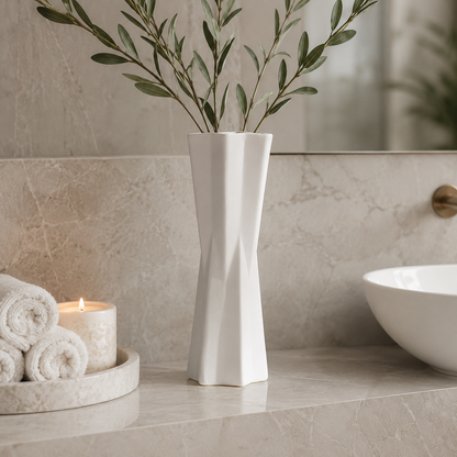 Sculptural Hourglass Ceramic Vase – White