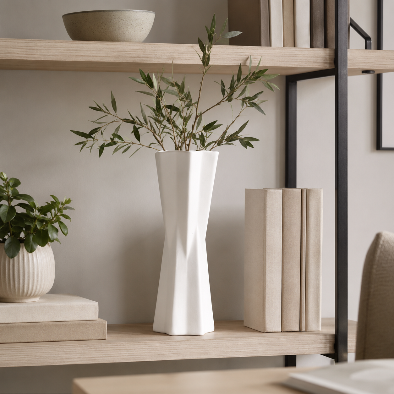 Sculptural Hourglass Ceramic Vase – White